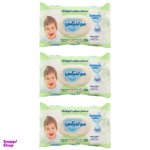 دستمال مرطوب کودک مولفیکس مدل ایزوتونیک سه بسته 70 عددی
