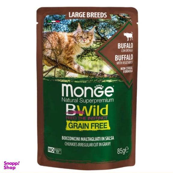 پوچ گربه بالغ مونگه مدل BWild بدون غلات طعم بوفالو وزن 85 گرم