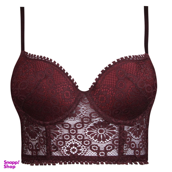 ست شورت و سوتین زنانه برتا مدل فنردار گیپور گلدار کد 5134-6043 رنگ زرشکی