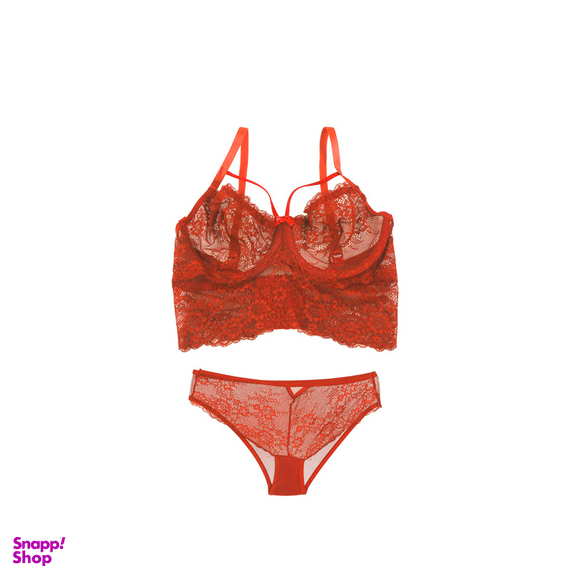 ست شورت و سوتین بلند دانتل فنردار تیریتی (TRT) کد 610 رنگ قرمز