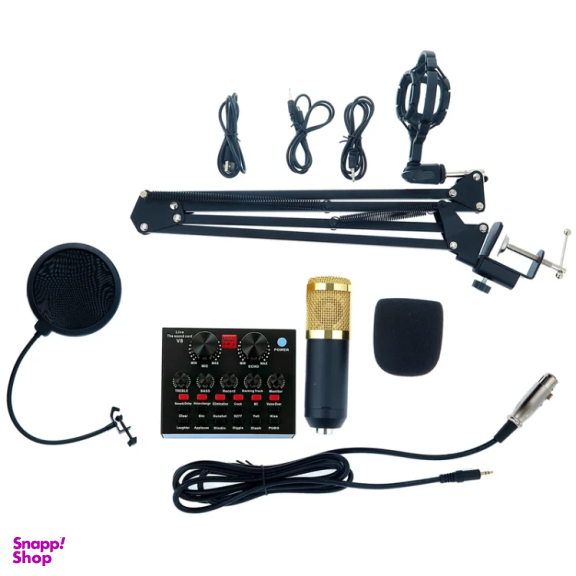 پک میکروفون دراگون ساند مدل Bm800 و کارت صدای اکسترنال V8 مجموعه 2 عددی