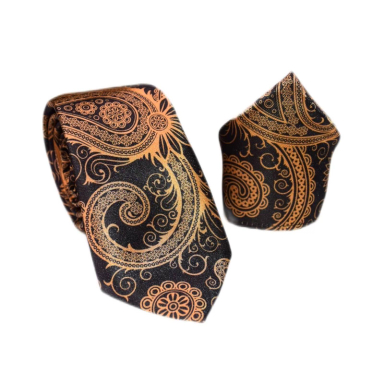 ست کراوات و دستمال جیب مردانه آیکت مدل بته جقه محو کد z4