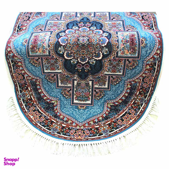 فرش ماشینی مدل بیضی طرح ناردون رنگ آبی