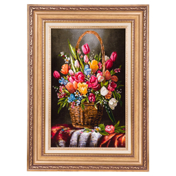 تابلو فرش دستباف سی پرشیا مدل گل در سبد حصیری کد 903806