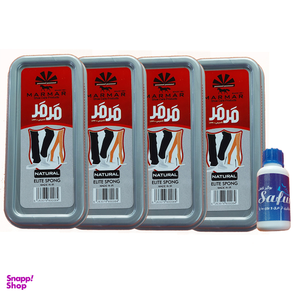 واکس براق کننده کفش مرمر مدل مگا بسته 4 عددی به همراه 1 پودر بوگیر کفش