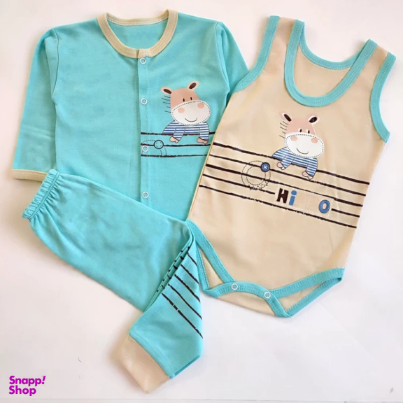 ست 3 تکه لباس نوزادی مدل Hippo کد 4048
