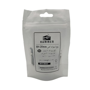پیچ و مهره هامر مدل استوانه کد M4-20mm بسته 50 عددی