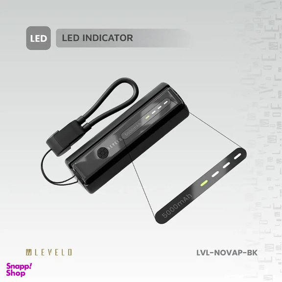 پاوربانک و چراغ قوه لولو مدل LVL-NOVAP-BK ظرفیت 5000 میلی آمپر ساعت