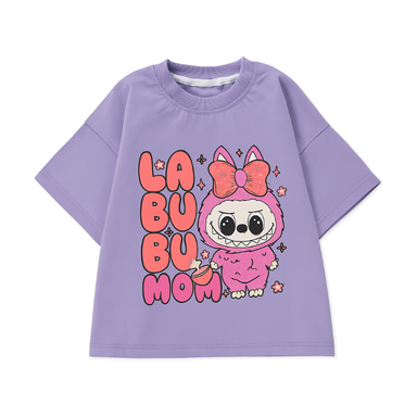 کراپ تیشرت دخترانه طرح لبوبو رنگ بنفش