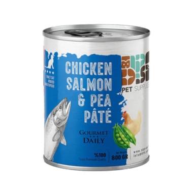 کنسرو غذای گربه بالغ دی پی اس مدل پته طعم مرغ و سالمون و نخودفرنگی وزن ۸۰۰ گرم