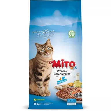 غذای خشک گربه بالغ میتو (mito) با طعم مرغ و ماهی کد 055 وزن 15 کیلوگرم