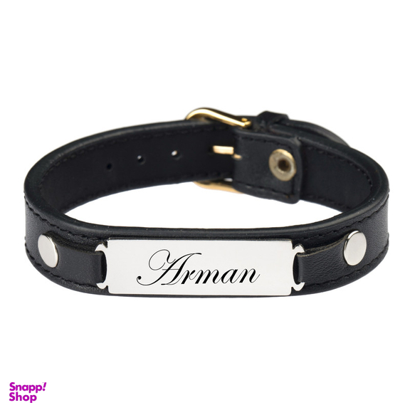 دستبند مردانه گيلواره زراوشان مدل چرم طبیعی اسم آرمان کد FLK029