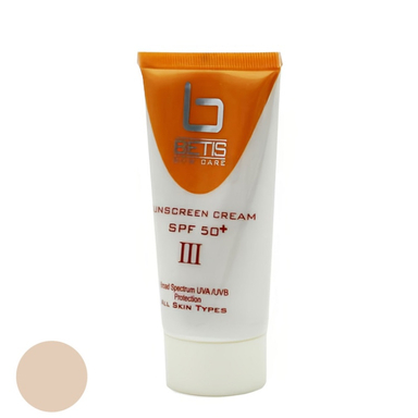 کرم ضد آفتاب بتیس فارما مدل SPF50 مناسب انواع پوست رنگ بژ طبیعی حجم 50 میلی لیتر