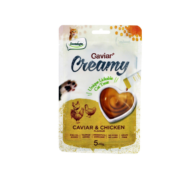 بستنی گربه دنتالایت مدل کرمی طعم خاویار و مرغ وزن 50 گرم بسته 5 عددی