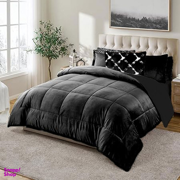 روتختی مینیمال مخمل دو نفره 7 تکه نوپه هوم طرح مربعی کد 108 به همراه روبالشی طرحدار مینیمال