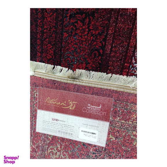 فرش ماشینی 1200 شانه فرش آرمانی زمینه لاکی حاشیه مشکی طرح وینتیج کد 1216
