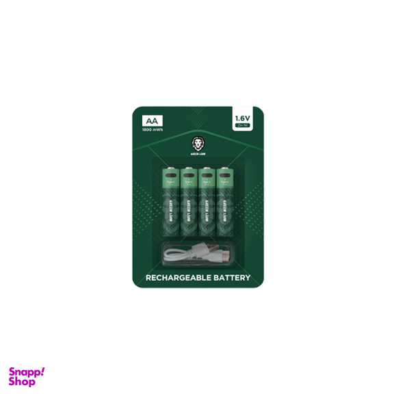 باتری قلمی قابل شارژ گرین لاین مدل AA 1.6V Alkaline Battery بسته ۴ عددی