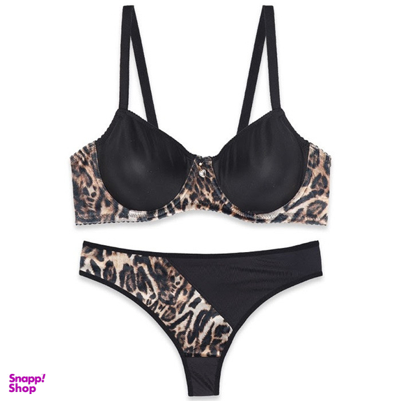 ست شورت و سوتین فنردار پرلون و مخملی میسا طرح پلنگی کد 7150 رنگ مشکی