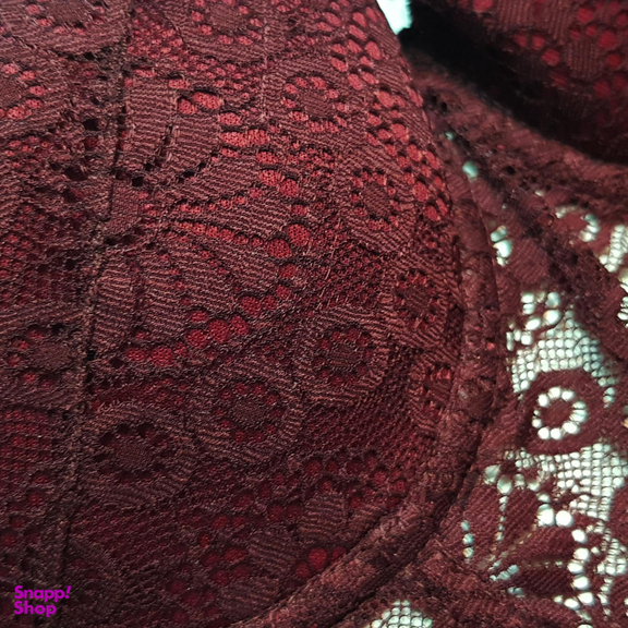 ست شورت و سوتین زنانه برتا مدل فنردار گیپور گلدار کد 5134-6043 رنگ زرشکی