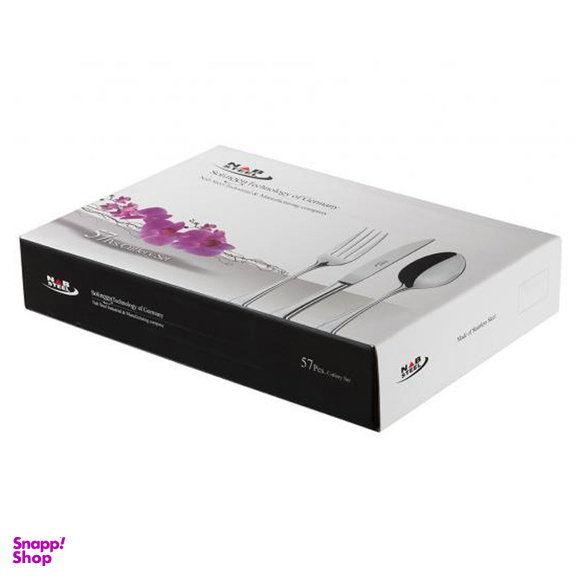 سرویس قاشق و چنگال 57 پارچه ناب استیل مدل ونیز دور طلایی