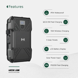 پاوربانک گرين لاين مدل Panel Solar کد 102 ظرفيت 20000 ميلی آمپر ساعت