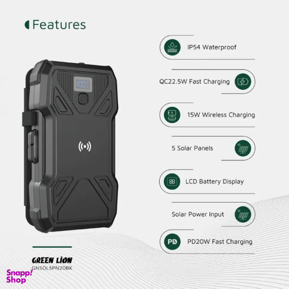 پاوربانک گرين لاين مدل Panel Solar کد 102 ظرفيت 20000 ميلی آمپر ساعت