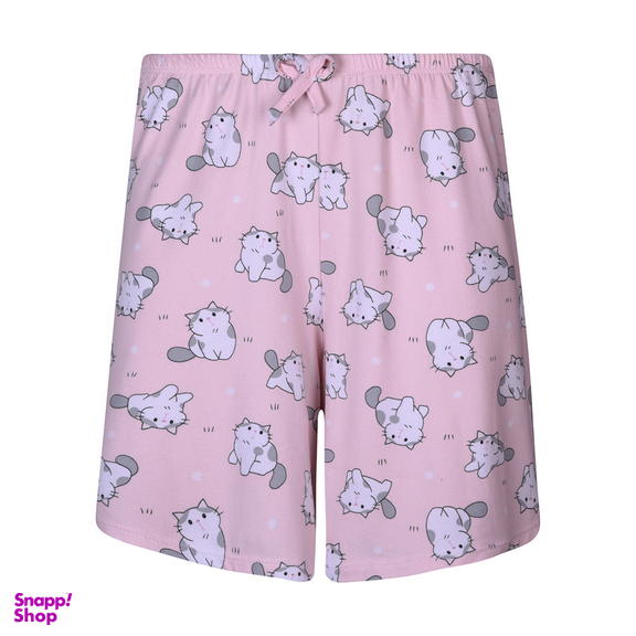 ست کراپ تی شرت آستین کوتاه و شلوارک راحتی زنانه افراتین مدل گربه متعجب کد 6584