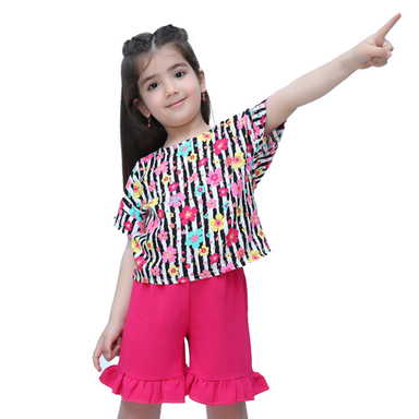 ست بلوز و شلوارک دخترانه مدل 0011 رنگ سرخابی