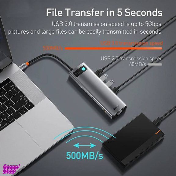 هاب 11 پورت Type-C بیسوس مدل Metal Gleam Series CAHUB-CT0G