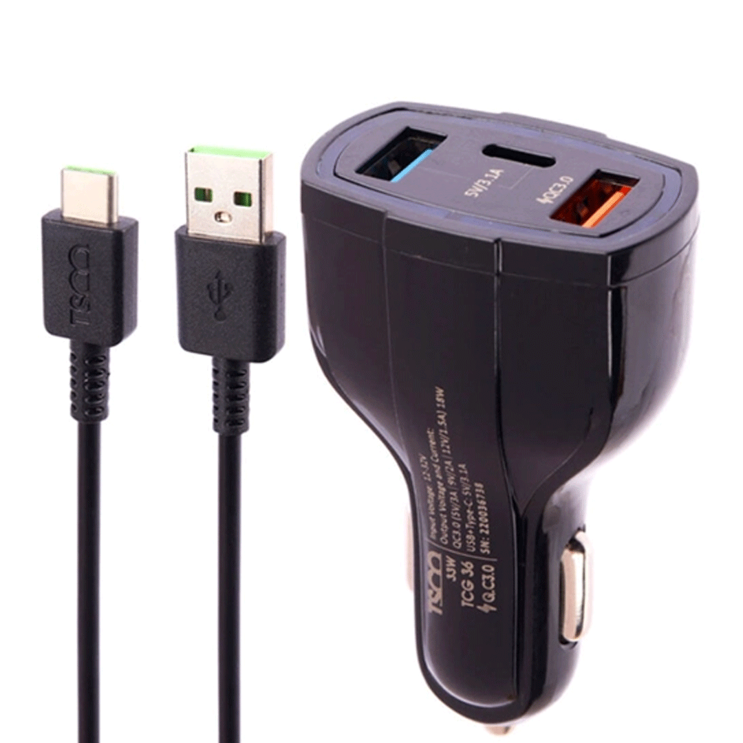 شارژر فندکی تسکو مدل TCG 36 QC3.0 PD 33W به همراه کابل Type-C