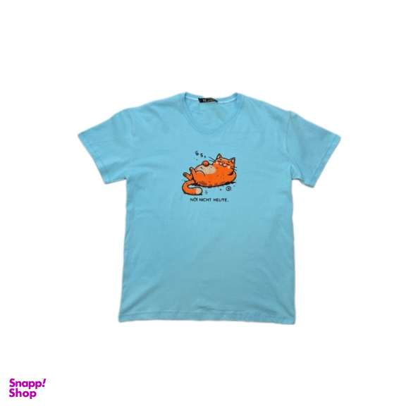 تیشرت زنانه مدل گربه تنبل کد Solo27 رنگ آبی روشن