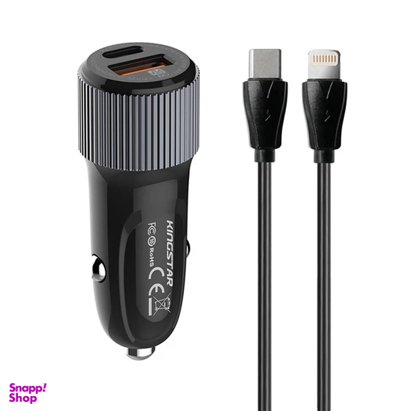 شارژر فندکی 38 وات کینگ استار مدل KC135i PD به همراه کابل USB-C به لایتنینگ
