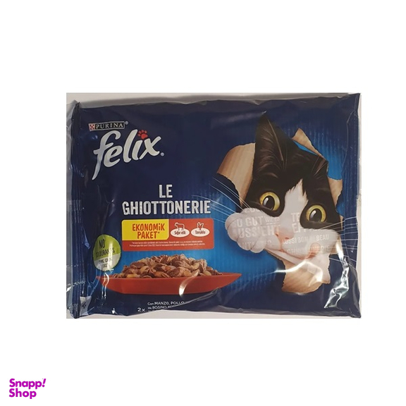 پوچ گربه بالغ فلیکس طعم مرغ و بیف وزن 340 گرم بسته 4 عددی
