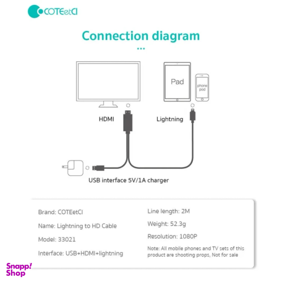 کابل تبدیل HDMI به Lightning/USB کوتتسی مدل 33021 طول 2 متر