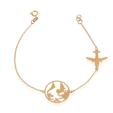 دستبند طلا ۱۸ عیار زنانه میو گلد مدل کره زمین و هواپیما کد BR800 سایز 18.5 سانتی متر