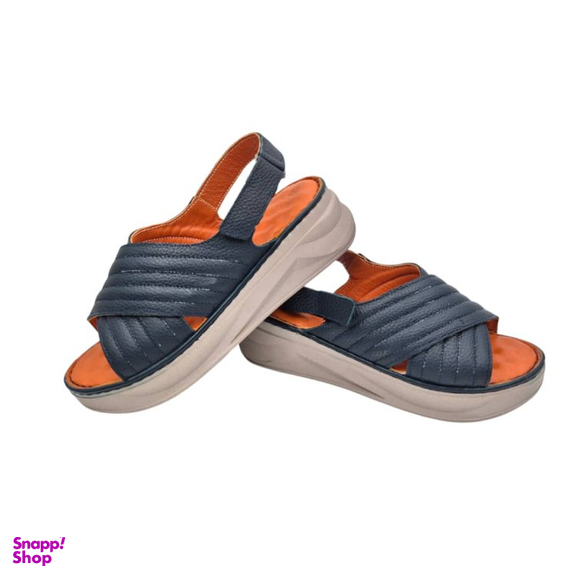 صندل طبی زنانه چرم ریباری مدل R70 رنگ سرمه ای
