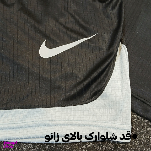 ست تاپ و شلوارک و اسکارف ورزشی مردانه طرح نایکی کد 1541 رنگ مشکی طوسی