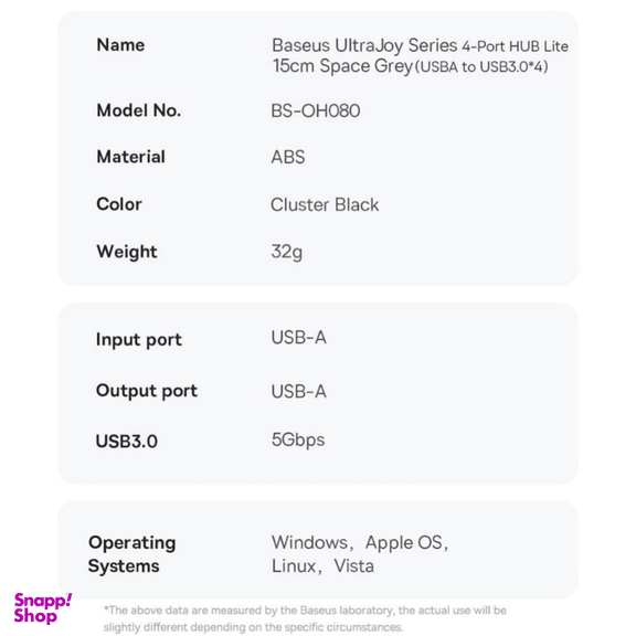 هاب 4 پورت USB 3.0 بیسوس مدل BS-OH080 15cm