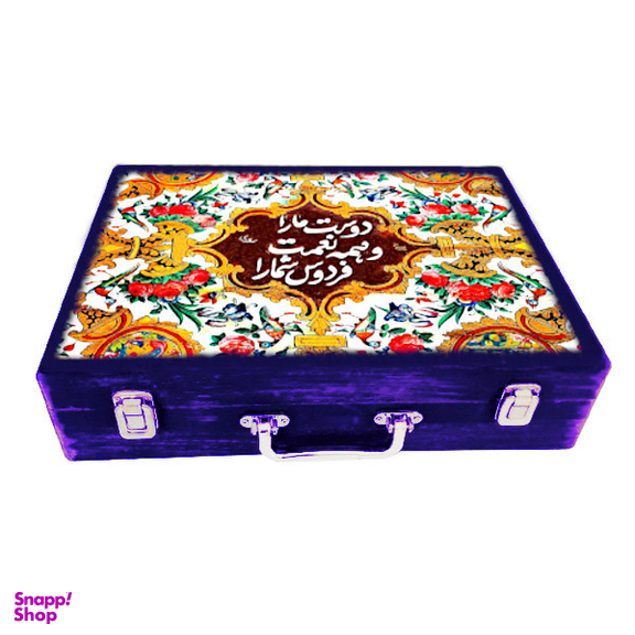 جعبه هدیه چوبی مدل چمدان طرح کاشی نستعلیق کد WSL21