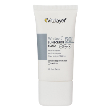فلوئید ضدآفتاب بدون رنگ ویتالیر SPF50 مدل Whitevit حجم 50 میلی لیتر