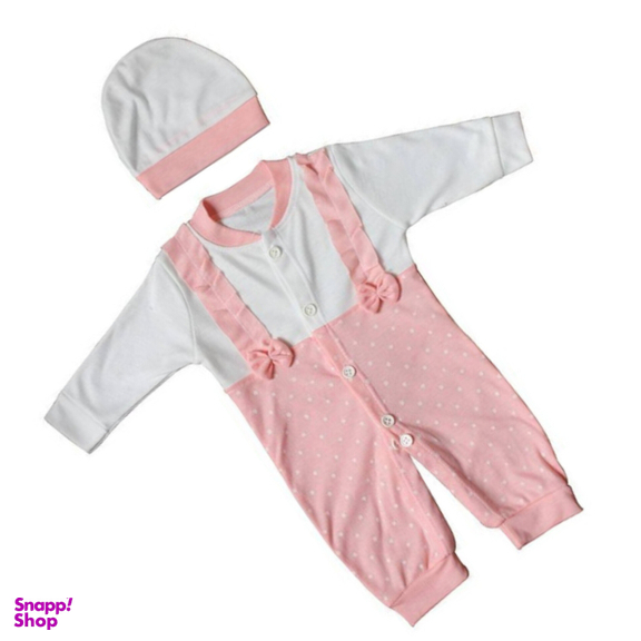 ست سرهمی و کلاه نوزاد مدل aramiss کد 1 رنگ صورتی