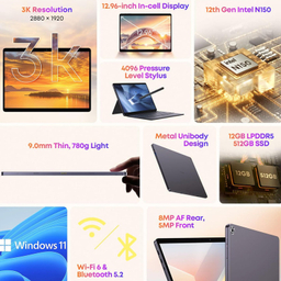 تبلت 12.96 اینچ چووی مدل Hi10 Max N150 با ظرفیت 512 گیگابایت و رم 12 گیگابایت، رزولوشن دوربین 8 مگاپیکسل، پشتیبانی از کیبورد و قلم