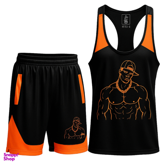 ست تاپ و شلوارک ورزشی مردانه کد 1562 رنگ مشکی نارنجی