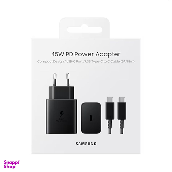 شارژر 45 وات USB-C سامسونگ همراه با کابل Type-C به Type-C مدل EP-TA845XBEGCN