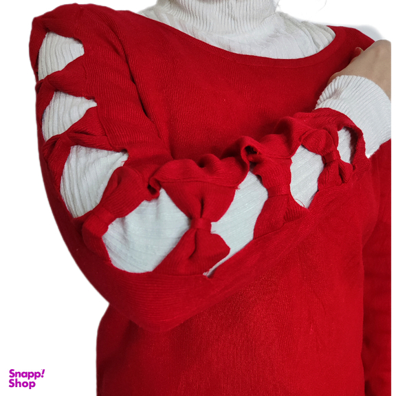 بلوز زنانه مدل پاپیونی کد 421 رنگ قرمز