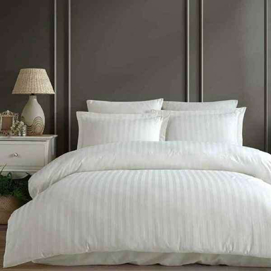 ست 4 تکه لحاف دونفره رزین تاژ ملرز مدل هتلی هیلتون راه راه سفید