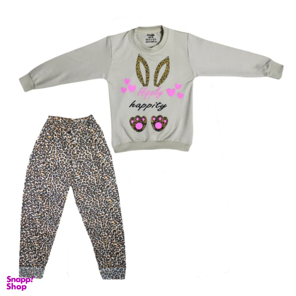 ست بلوز و شلوار راحتی دخترانه چیندکا مدل گربه کد 1006