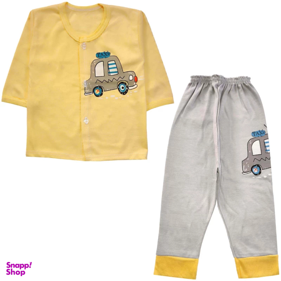 ست شومیز و شلوار نوزادی مدل تاکسی کد 3929 رنگ زرد