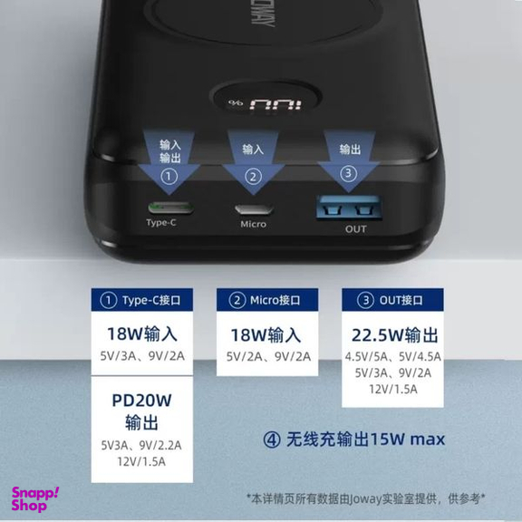 پاوربانک جووی مدل jp-289 Wireless ظرفیت 20000 میلی آمپر ساعت