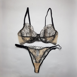 ست سوتین و شورت زنانه برتا مدل توری کد 2020OZB رنگ نسکافه ای